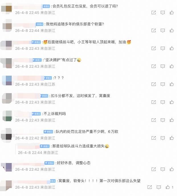 米特里策被队内罚6万欧，许多浙江球迷在公告评论区表示对俱乐部失望